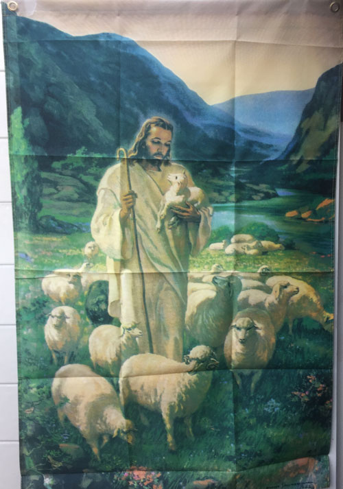 Jesus With Flock Hanging Flag