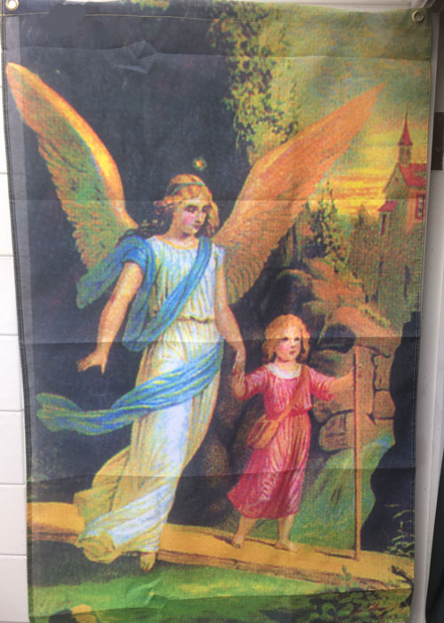 Angel with Girl Hanging Flag