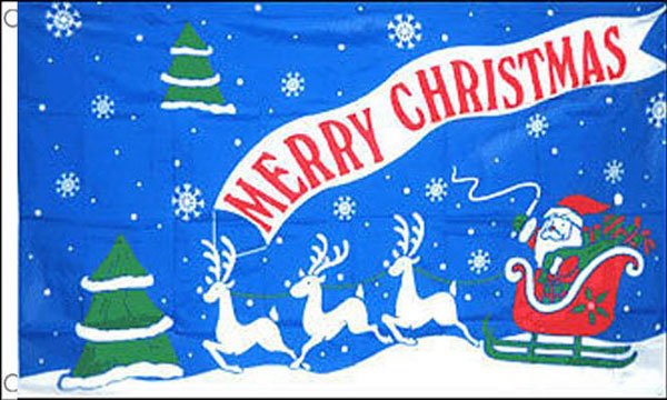 2ft by 3ft Blue Merry Christmas Flag