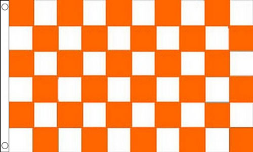 White and Tangerine Orange Checkered Flag