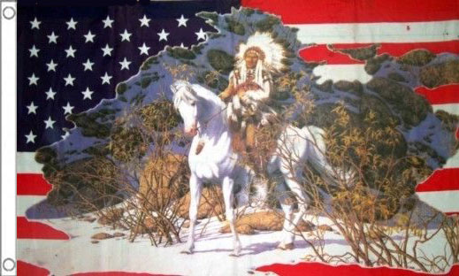 5ft by 8ft USA Indian On A Horse Snow Scene Flag